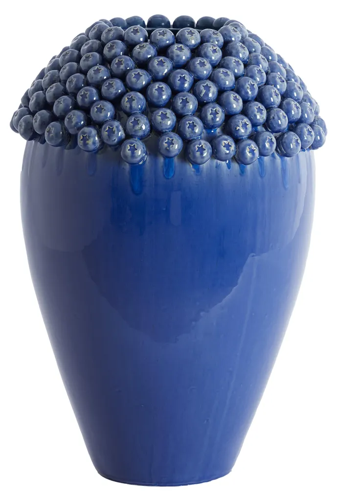 Vase en céramique Lovro bleu foncé stable et imposant pour intérieur
