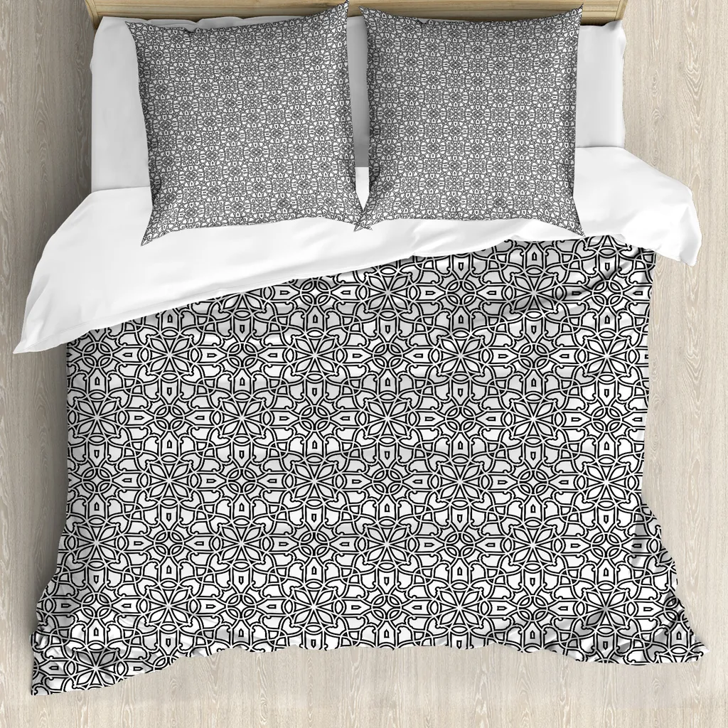 Housse de couette anti-acariens 155x220 cm motifs ethniques noir et blanc