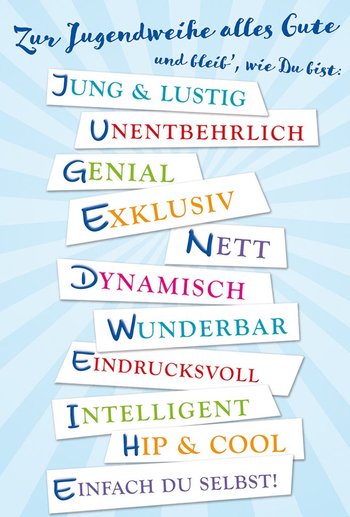Jugendweihe - Glückwunschkarte im Format 11,5 x 17 cm mit Produktbild 