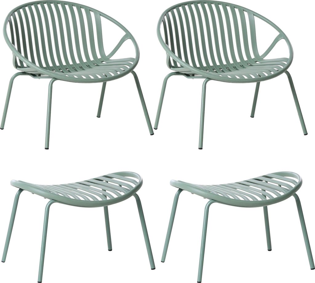BELIANI Gartenstuhl mit Fußhocker 2er Set Grün Kunststoff u. Metallbeine Stapelbar ohne Armlehnen Modernes Design Out- & Indoor Stuhl mit Hocker
