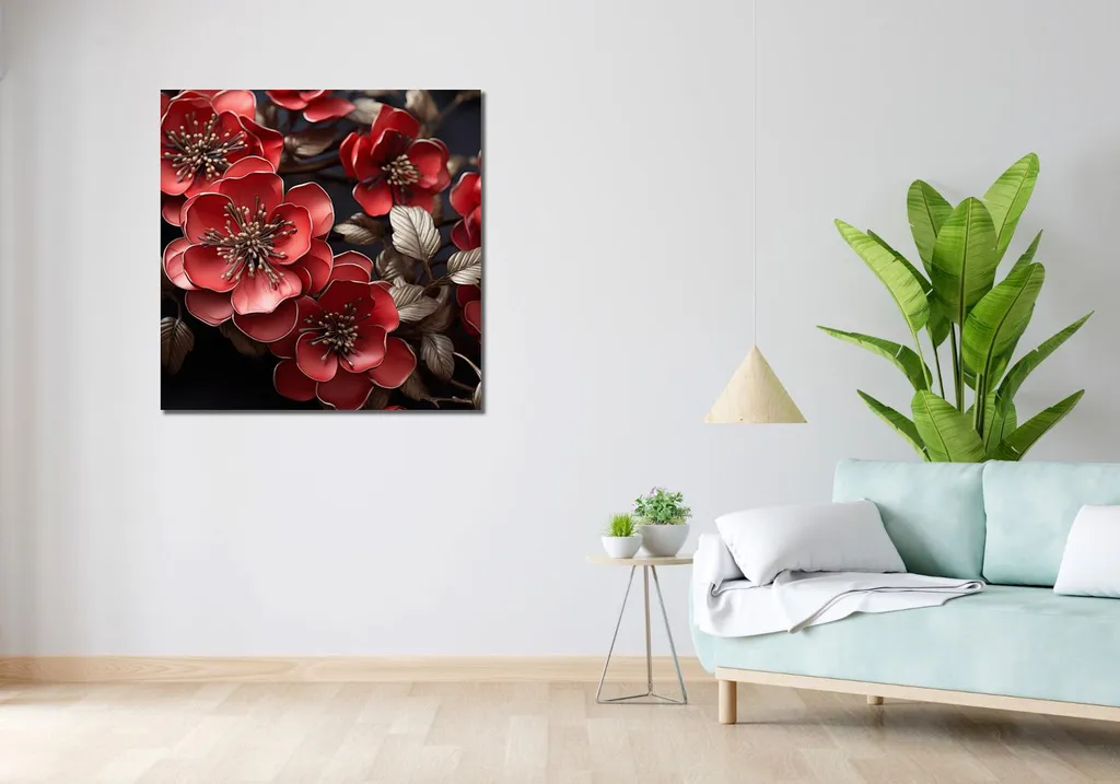 Tableau fleurs 90x90 cm Histoire des fleurs - Impression haute qualité - 2