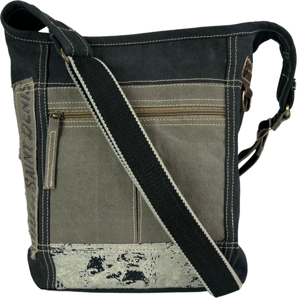 Sunsa Canvas Umhängetasche. Vintage Stil Crossbody. Schwarze Hobo Tasche mit verstellbarere Henkel