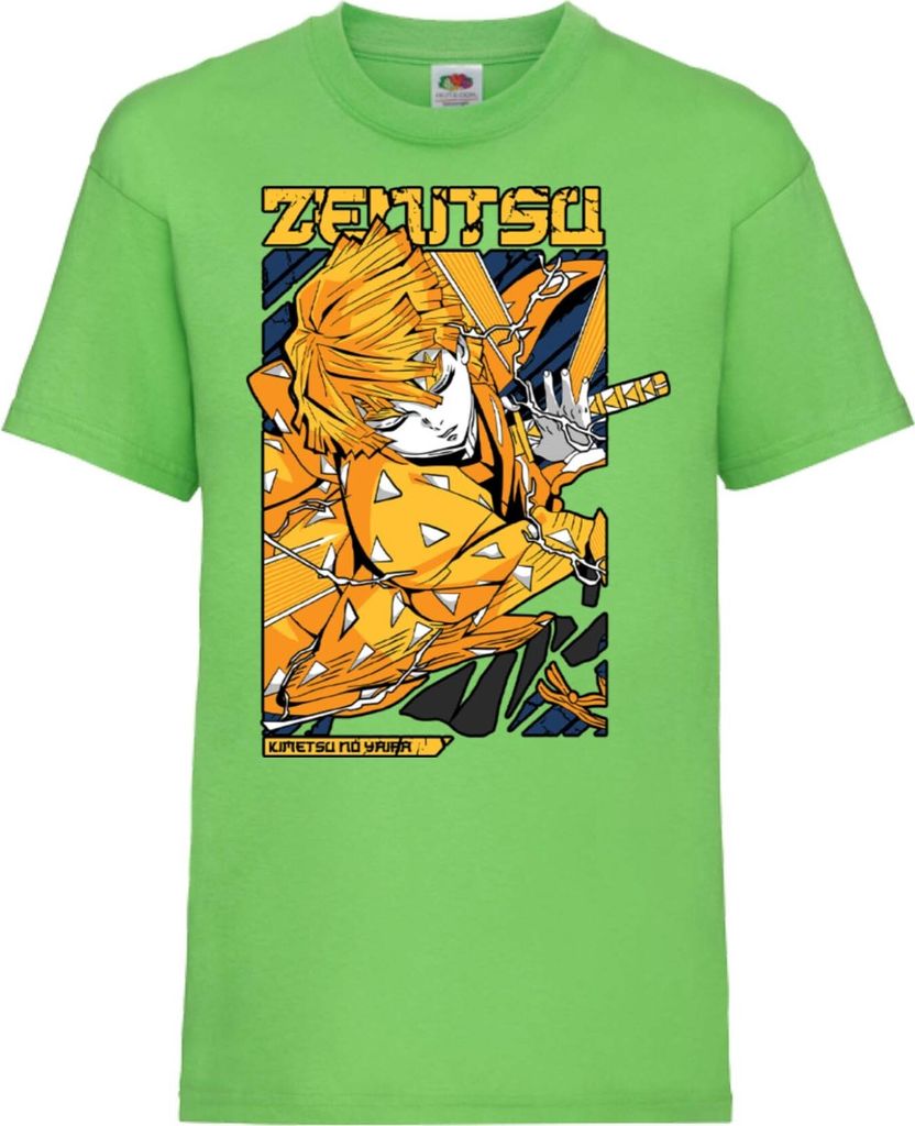 Kinder T-Shirt Demon Anime Slayer Zenitsu Agatsuma, 9-11 Jahr - 140 / Lime