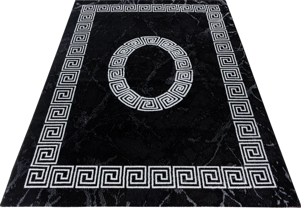 Teppium Tapis 280x370 cm Noir à Poils Courts avec Motif Bordure Méandre