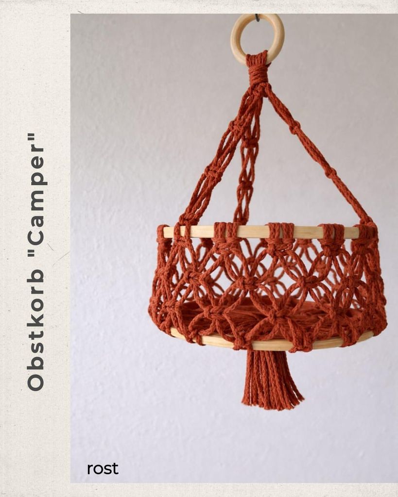 Makramee Obstkorb "Camper" - Camping Korb ideal für Vanlife WoMo - Vintage Boho Deko - Geschenk Hochzeit Geburtstag - Farbe ROST