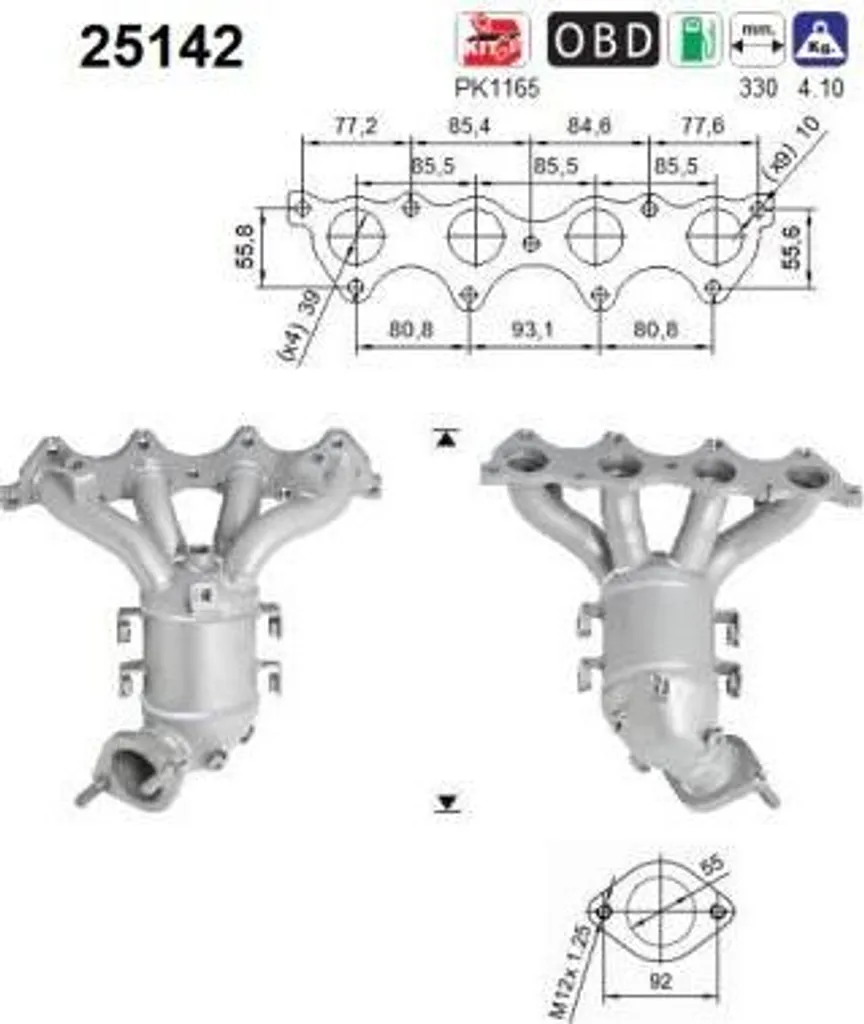 Convertisseur Catalytique AS 25142 pour Kia Ceed et Venga 1.4 1.6 GDI