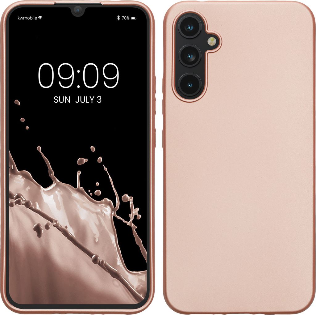 kwmobile Case kompatibel mit Samsung Galaxy A34 5G Hülle - Schutzhülle aus Silikon metallisch schimmernd - Handyhülle Metallic Rosegold