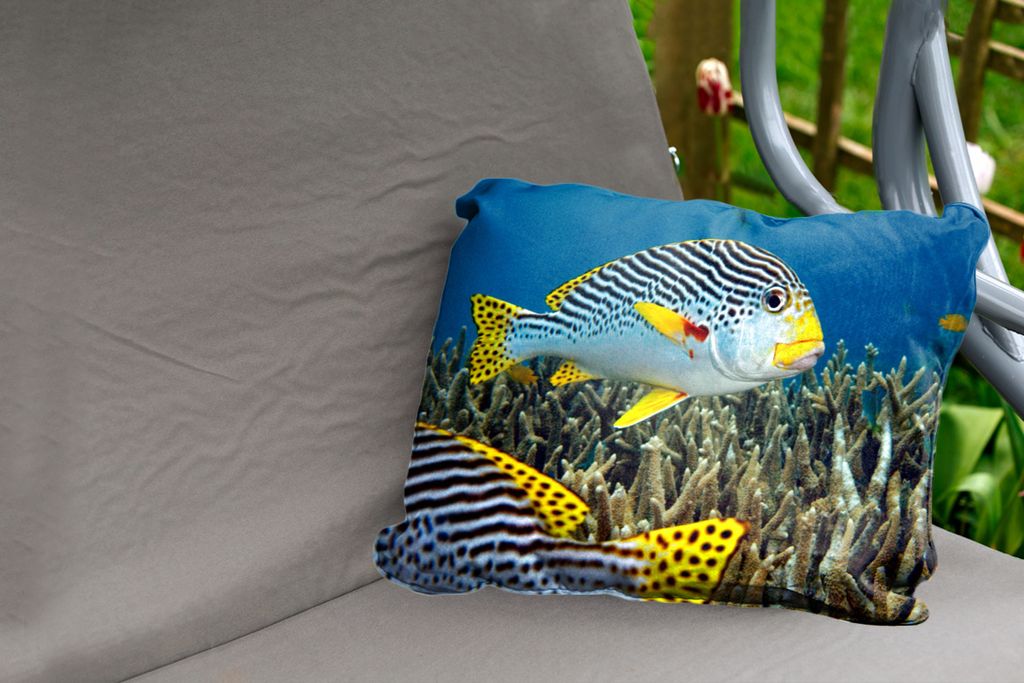 MuchoWow Outdoor Kissen - Fisch - Boden - Meer - 60x40 cm - Wetterfest - Lounge Kissen - Zierkissen - Kissen für Innenräume