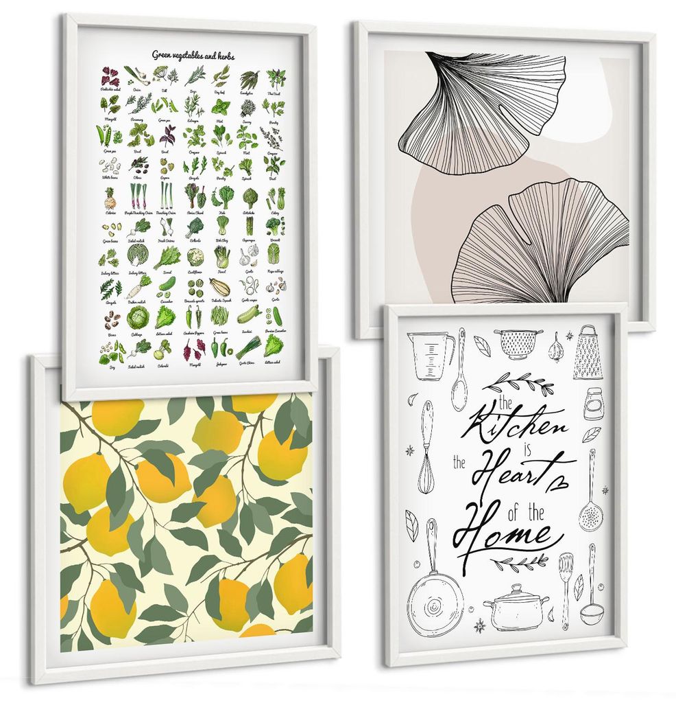 Bilder Set 4-teilig im weißen Rahmen – Wandbilder 4 Stück – gerahmte Poster für Wohnzimmer, Schlafzimmer und Flur – 50x50 cm - 40x60 cm ...