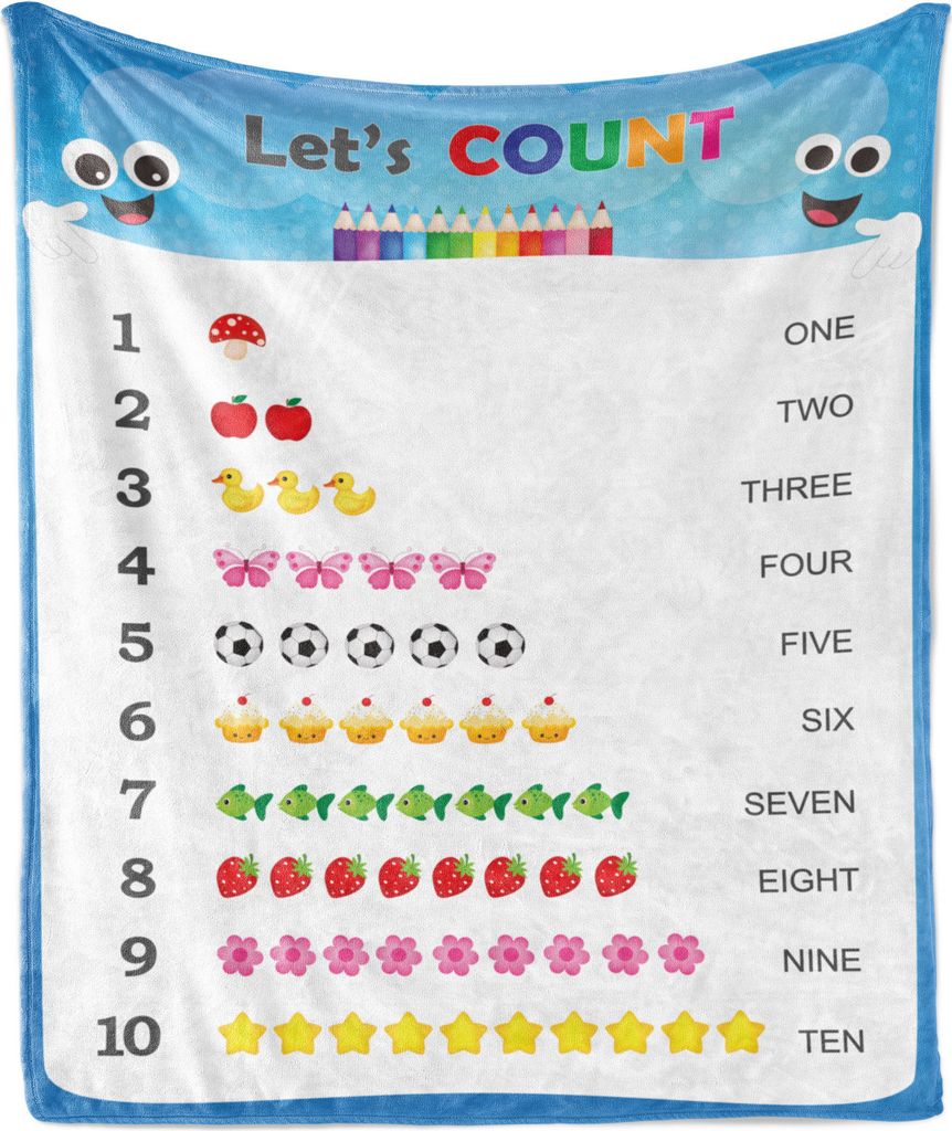 ABAKUHAUS Lehrreich Weich Flanell Fleece Decke, Zählen Sie bis zehn Zahlen Spielen Kindergartenkinder lernen mit Cartoonish Artikel, 175 x 230 cm,...