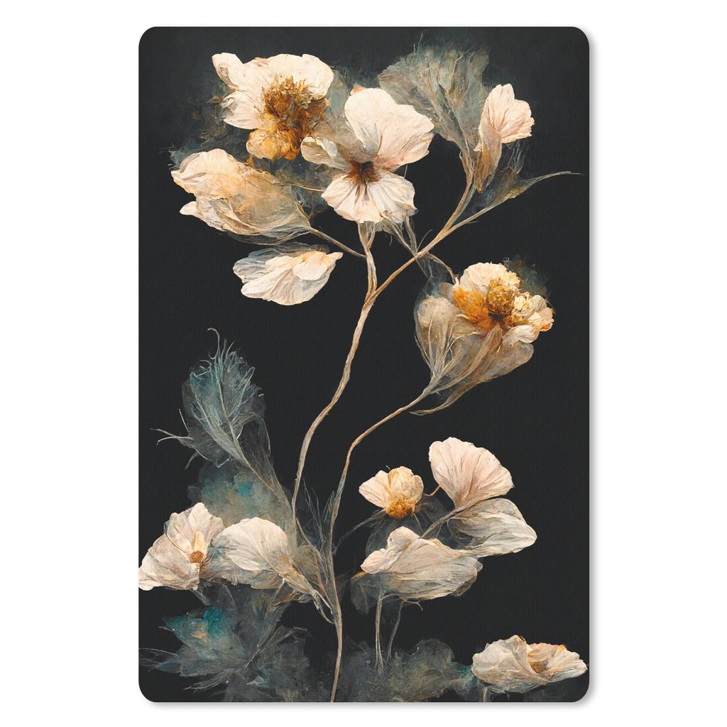 MuchoWow Mauspad Mousepad Blumen - Schwarz - Pflanzen - Vintage 40x60 cm - Mousepads - Maus Mat - Pad - Mausunterlage - Schreibtisch Accesoire