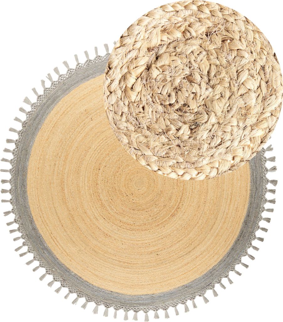 BELIANI Teppich Beige und Grau Jute Rund ø 200 cm mit Fransen Boho Rustikal Spiralform Geflochten Handgefertigt Natürlich Schlafzimmer Wohnzimmer
