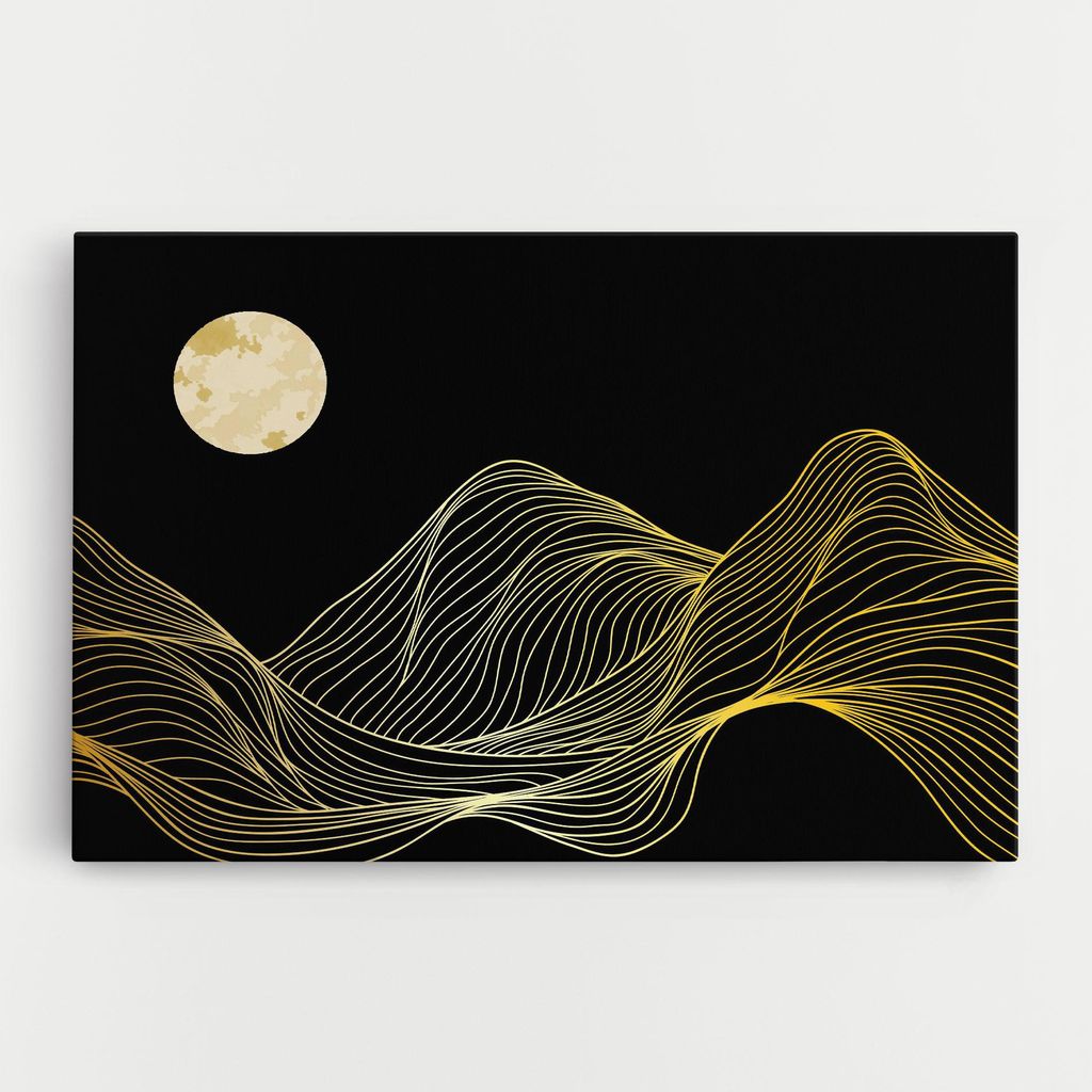 ARTHUB Leinwandbild 70x100 cm, Gold Moon | Wohnzimmerdekoration, Hängende Bilder, Wanddekoration, Heimdekoration, Abstrakte, Minimalistische