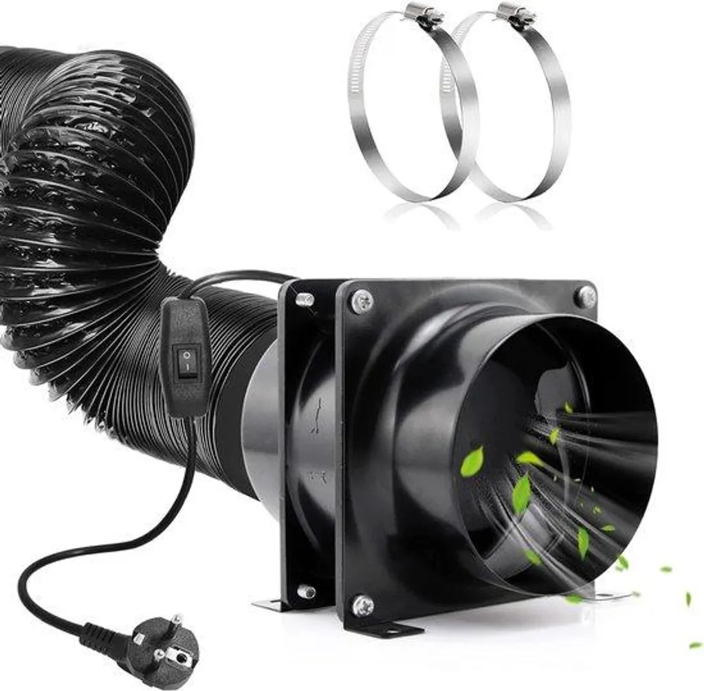 Ventilateur 119 m³/h Débit Puissant avec Câble EU et Flexible 100mm