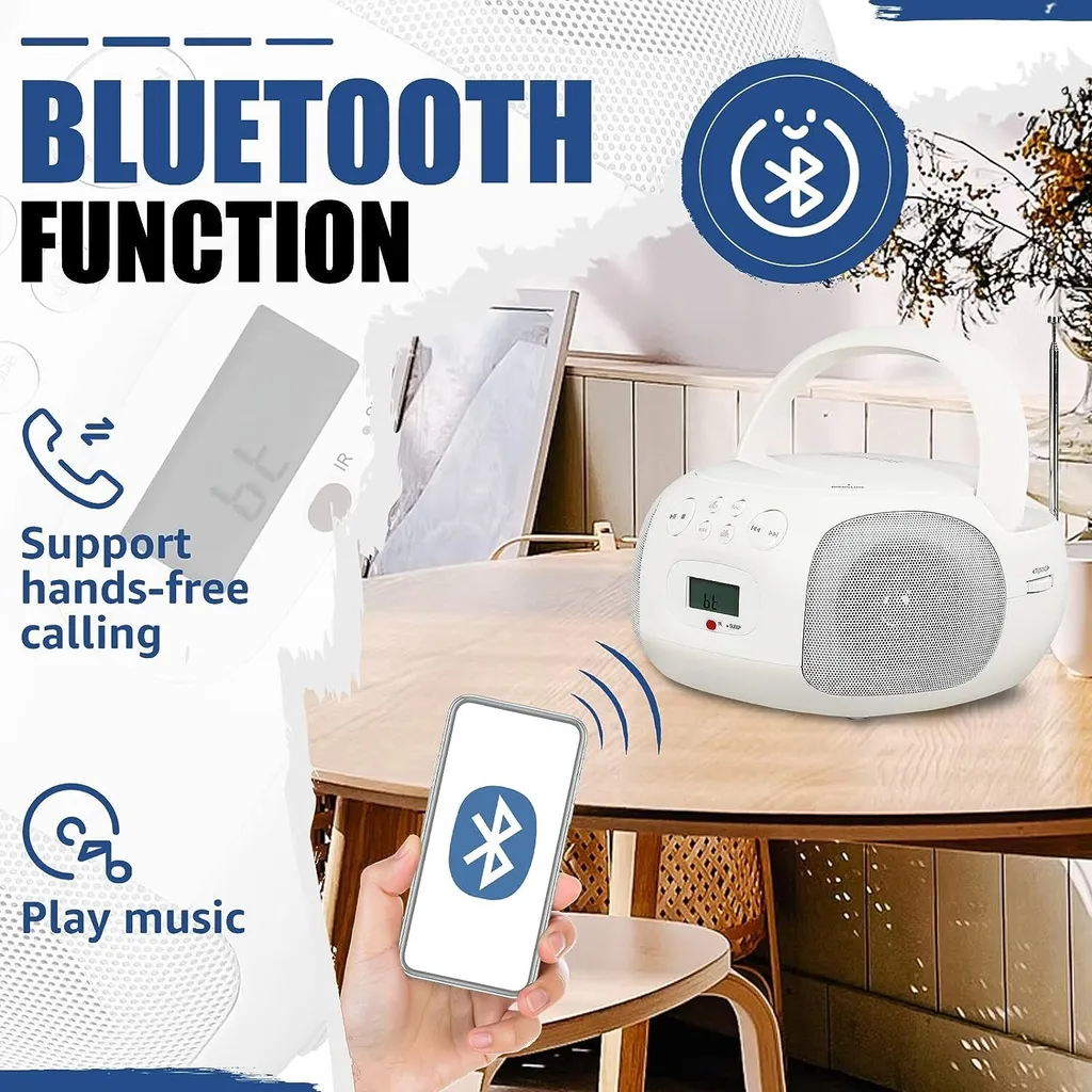 Retekess TR636 Radio CD avec Télécommande et Bluetooth - Blanc Compact