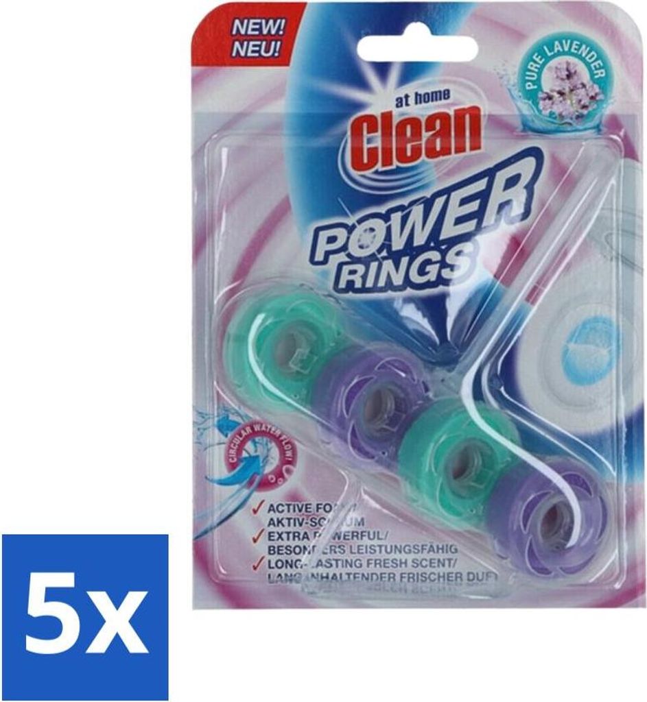 At Home - Clean - Toilettenblock - Power Rings - Reiner Lavendel - Extra Stark - 1 Block - Vorteilspack - 5 Stücke
