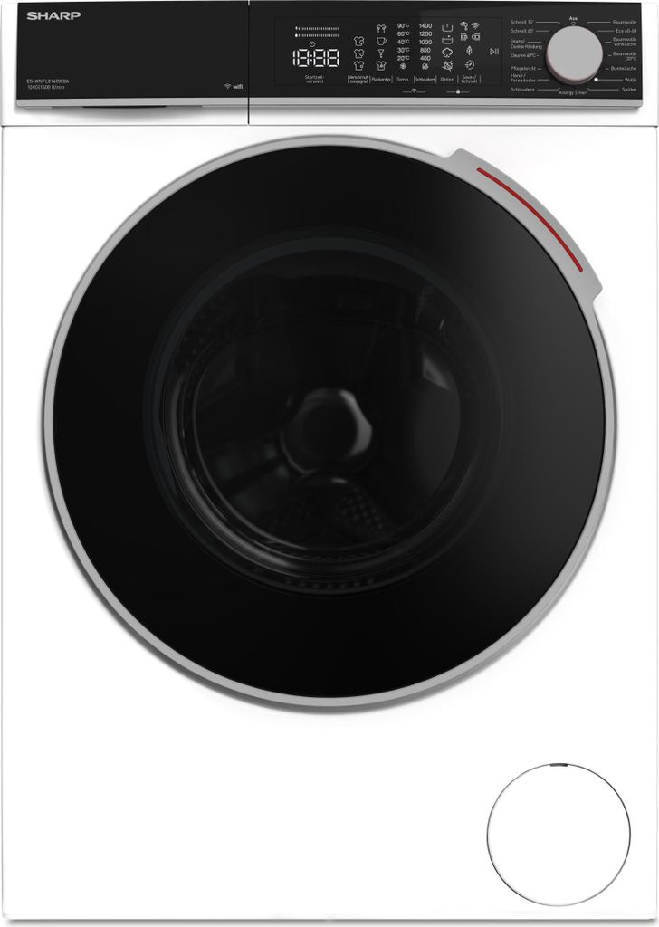 SHARP ES-WNFL014CWDA-DE Waschmaschine Frontlader – 10 kg, 1400 U/min, Energieeffizienzklasse A, WiFi, Dampffunktion, AquaStop, LED-Display, Inver...