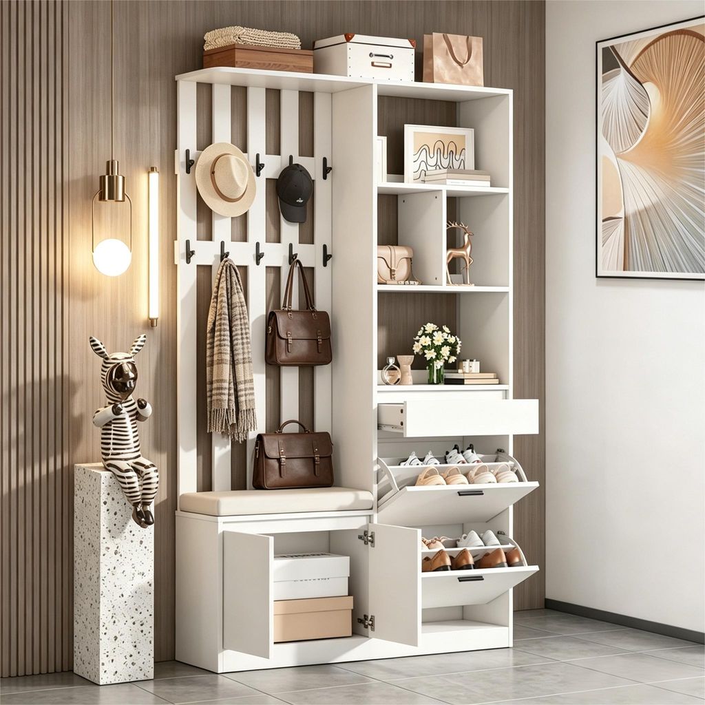 Merax Garderobenschrank mit Schuhschrank und Sitzbank, Produktbild 