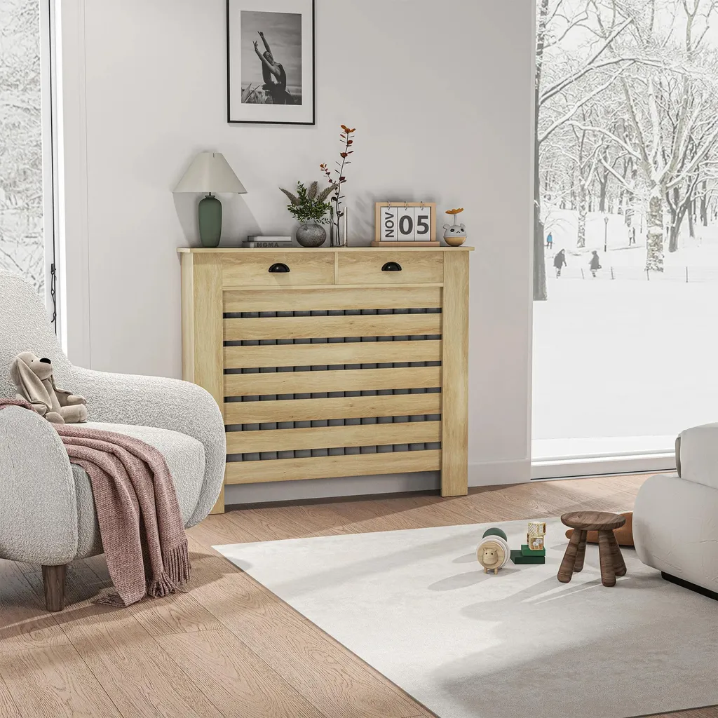 Masquer un radiateur inesthétique : cache-radiateur en MDF chêne 111cm - 2