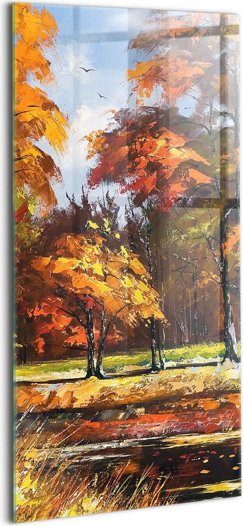 Designer Glasbild - Wandbild - Glas Bild - 50x100 cm - Gemalter Herbst Und Fluss