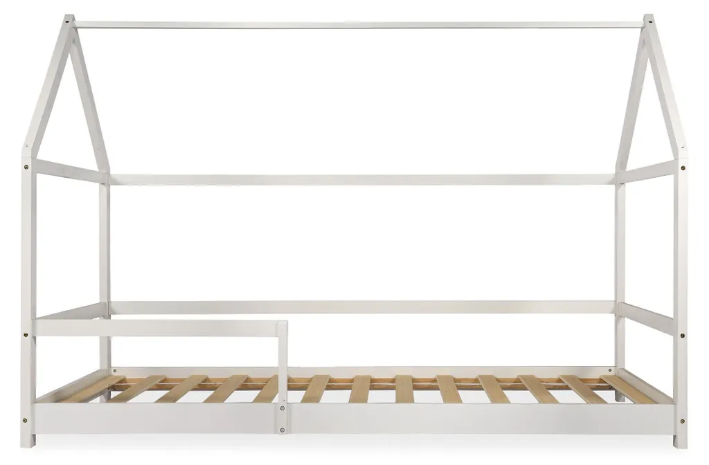 Lit Cabane Revanou en Bois Blanc 90x190cm avec Structure Robuste