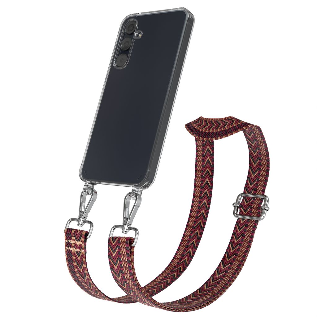 EAZY CASE Handykette - Verstellbarer Trageriemen kompatibel mit Samsung Galaxy A55, Handykordel mit transparenter Silikon-Hülle, Band in Rot