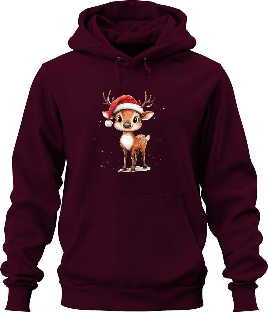 Niedliches Weihnachtsrentier Santa Kinder Geschenk Cartoon Retro Uni Hoodie Kapuzenpullover, Burgundy, S