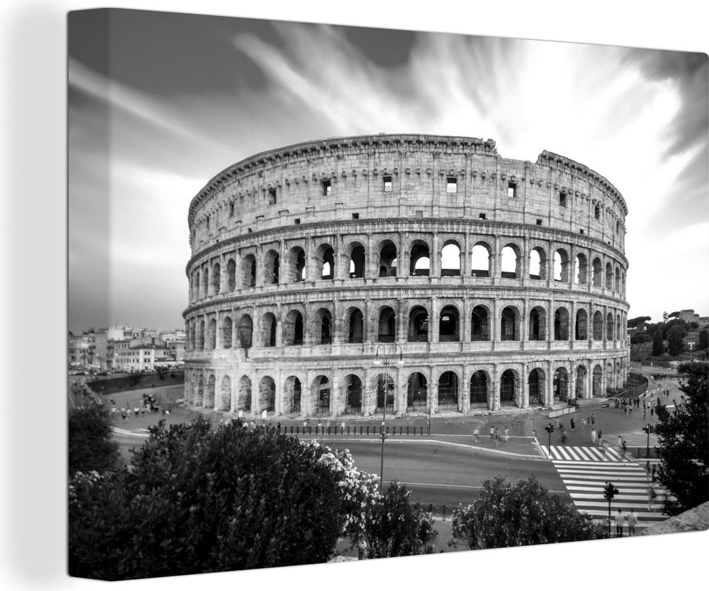 OneMillionCanvasses - Leinwandbilder - 140x90 cm, Kolosseum Rom bei Sonnenuntergang - schwarz und weiß, Wandbilder Kunstdruck Wanddekoration