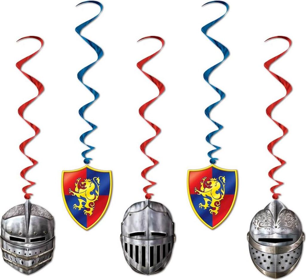 5 Ritter-Girlanden für Kindergeburtstag, Ritterhelm & Wappen, je ca. 1 m