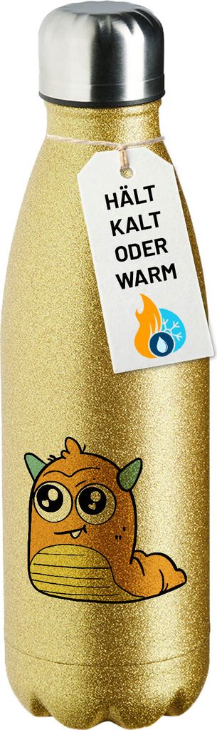 Huuraa Trinkflasche süßes Monster Orange 500ml Gold Edelstahl Wasserflasche Trinkflasche Geschenkidee