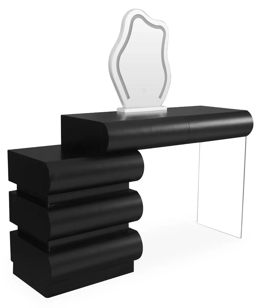 Coiffeuse Mezade MENZZO avec 5 tiroirs arrondis et miroir design L102cm