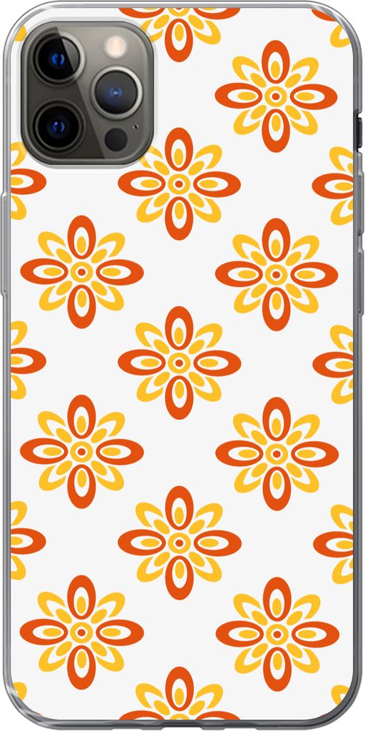 MuchoWow Handyhülle Schutzhülle Hülle für Telefoonhoesje iPhone 12 Pro Max Muster - 70er Jahre - Blumen - Orange Silikon Softcase Handy Hüll...