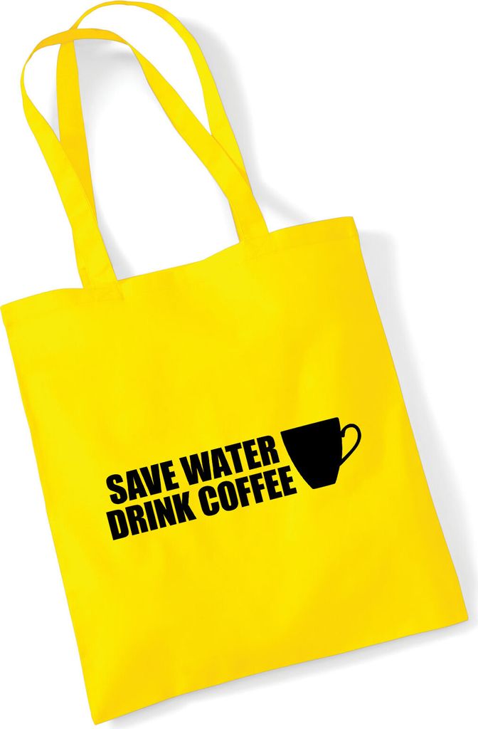 Huuraa Jutebeutel Save Water Drink Coffee Kaffeetasse 10 Liter Yellow Baumwolle Tasche Geschenkidee