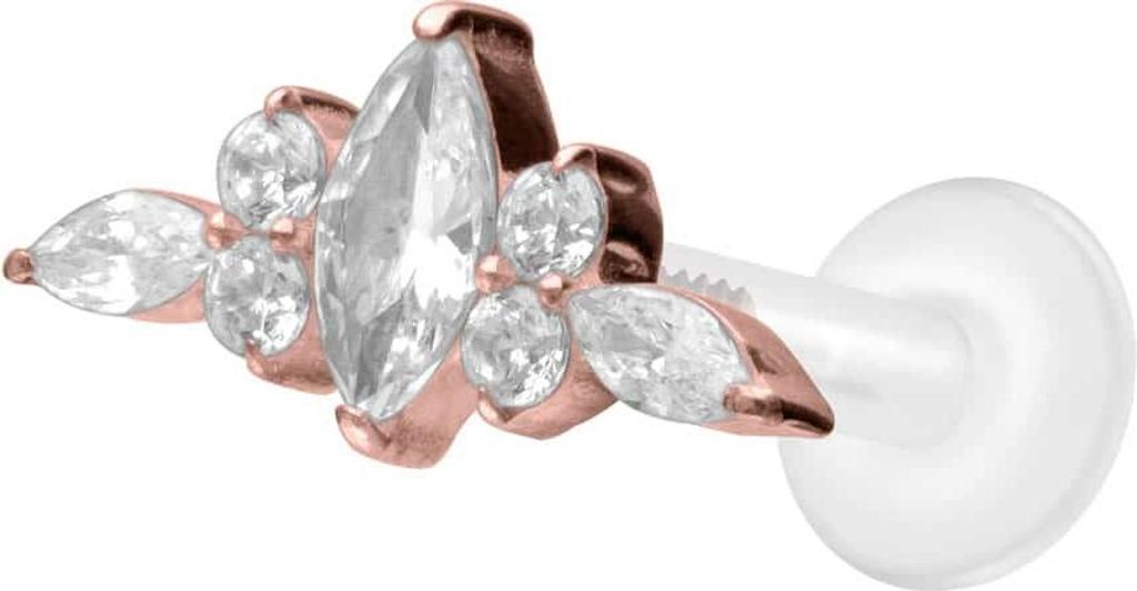 Ohrpiercing, Nasenpiercing PTFE Labret mit Innengewinde + Titan-Aufsatz DESIGN RoséGold Stablänge: 7mm | Stabstärke: 1,6mm