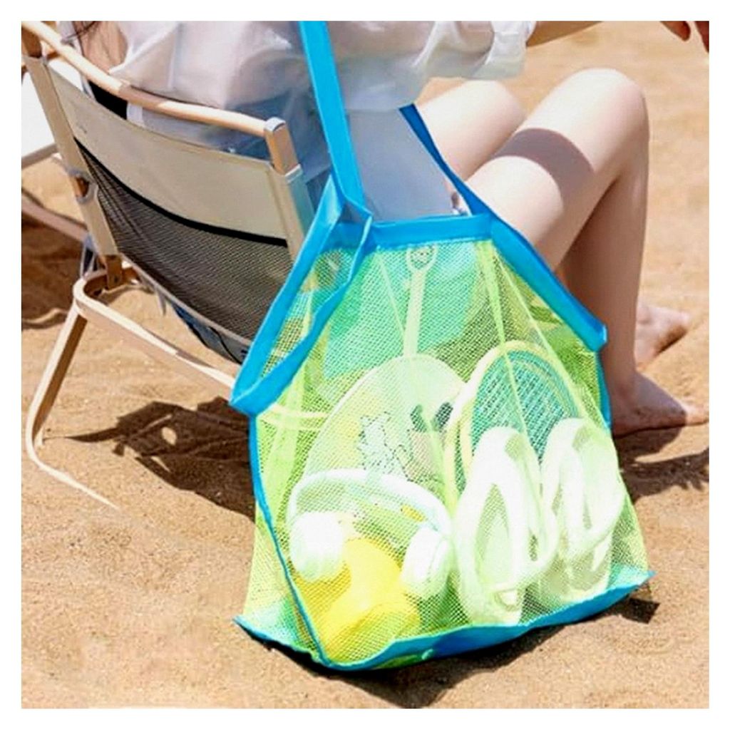 2 Stück Sandspielzeug Netztasche, große Netztasche für Sandspielzeug, Mesh Strandtasche mit wasserdichter Tasche, Strandtasche für Sand- und Wa...