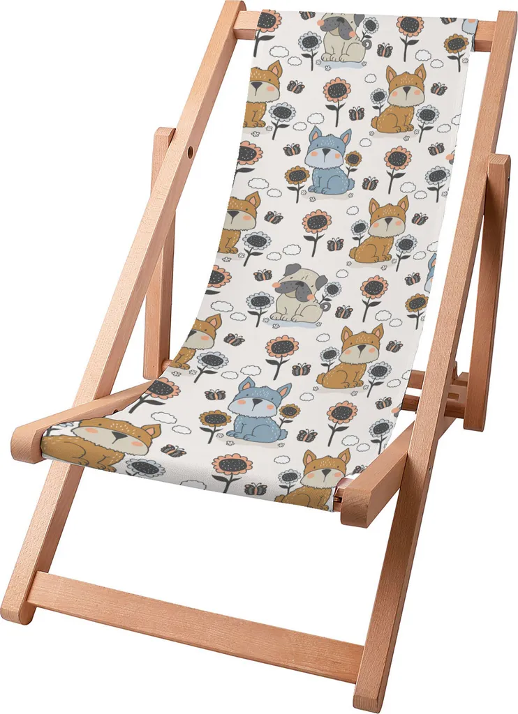 Sdraio Bambini Dreamroots Pieghevole Legno 130kg Cani e Fiori