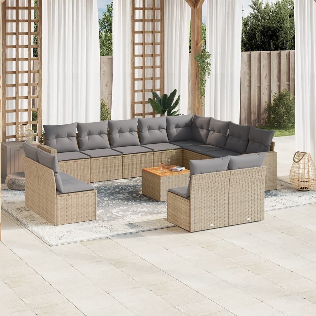 Design 13-tlg. Garten-Sofagarnitur mit Kissen Beige Poly Rattan, Gartenmöbel-Sets 2024 Neu