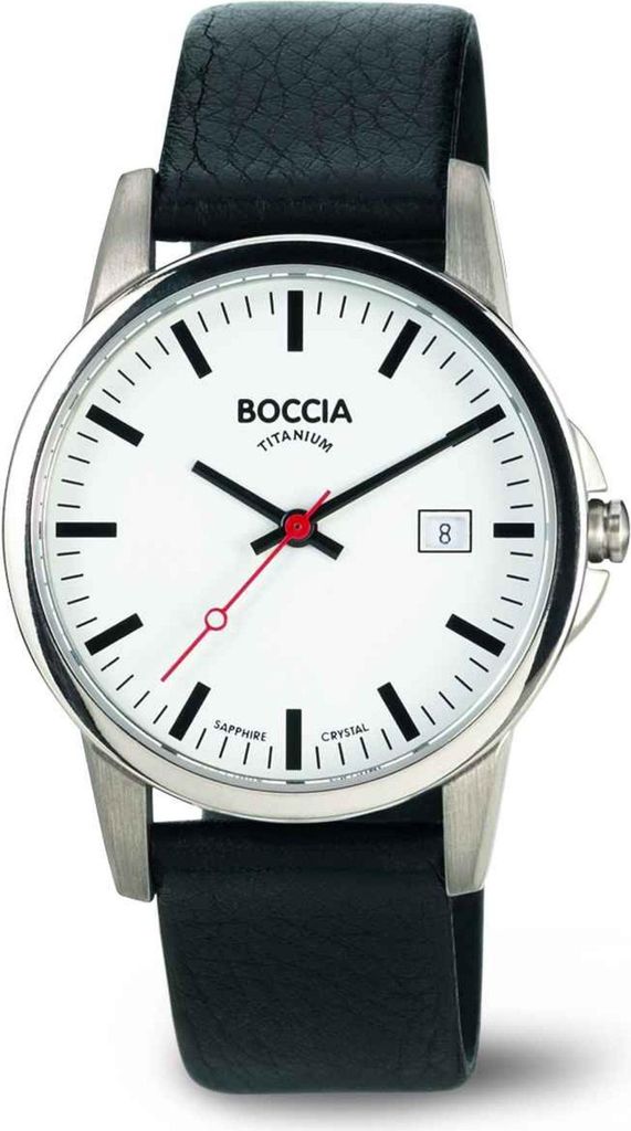 Boccia Titanium 3625-05 Uhr Herrenuhr Lederarmband Datum schwarz