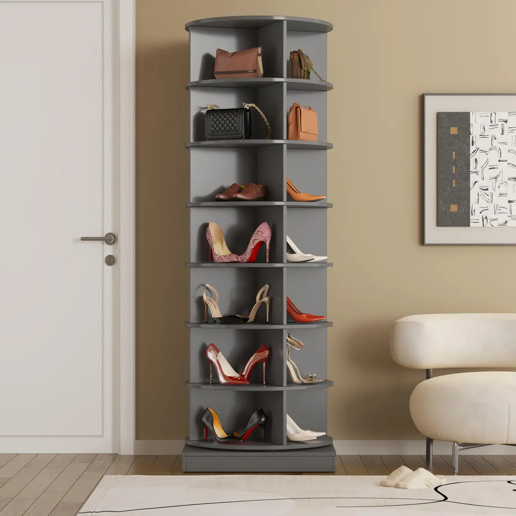 Meuble à chaussures rotatif 360° gris 7 niveaux pour 28 paires de souliers