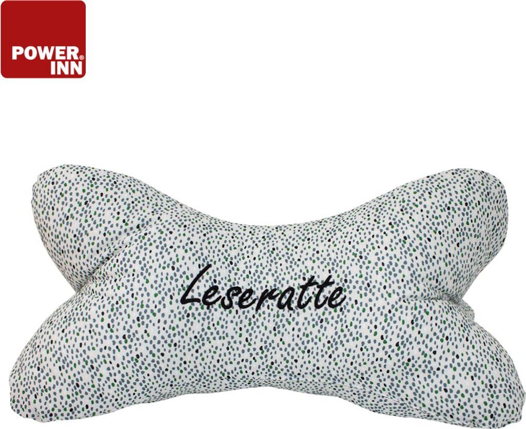 POWER INN Leseknochen | Bestickt | Grau "Leseratte" | Nackenkissen | Reisekissen