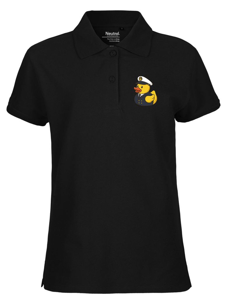 Huuraa Damen Polo Shirt Quietscheente Kapitän Gummiente Seefahrer S Black Bio Baumwolle Fairtrade Poloshirt Geschenkidee