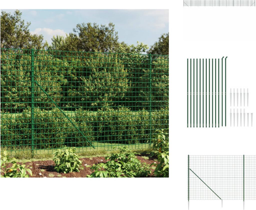vidaXL Maschendrahtzaun mit Bodenhülsen Grün 1,4x25 m - Zaunfelder