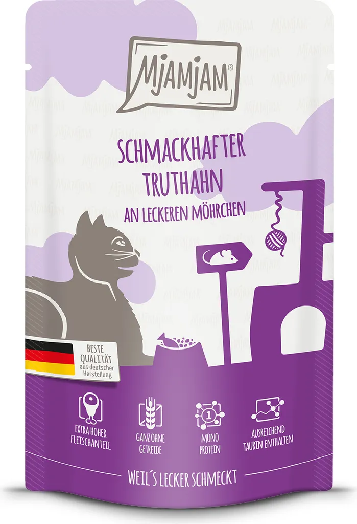 Pâtée pour Chat Sans Céréales Dinde et Carottes Mjamjam 12 x 125g