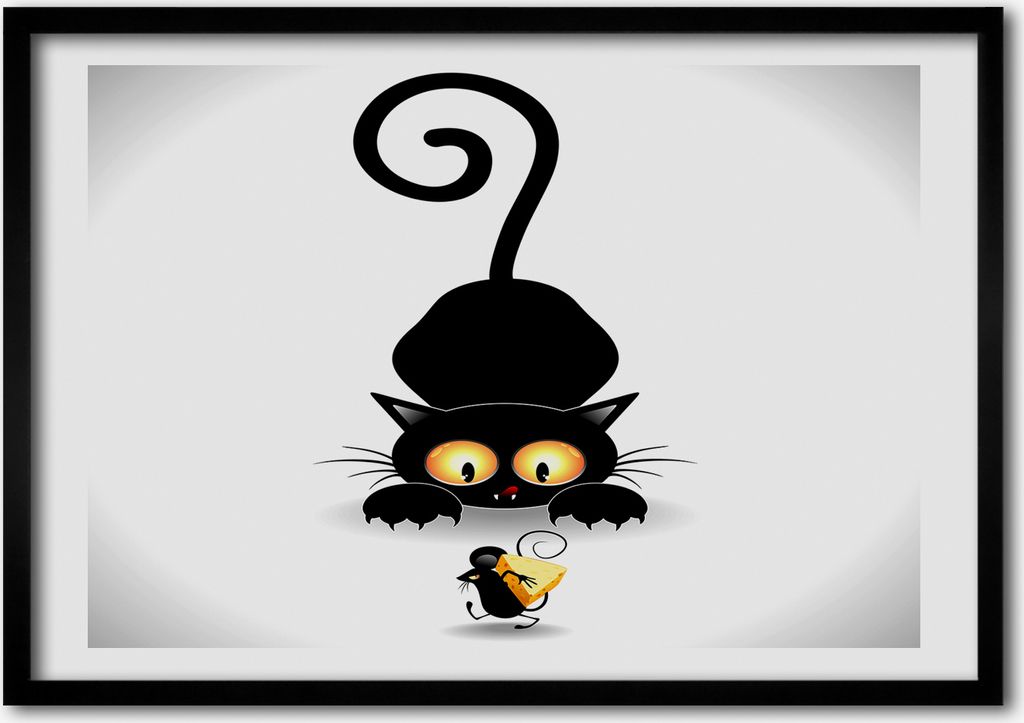 Bild - Bilder - Bilderrahmen - 70 cm x 50 cm - MDF-Rahmen, Wandkunst Katz 'und Maus