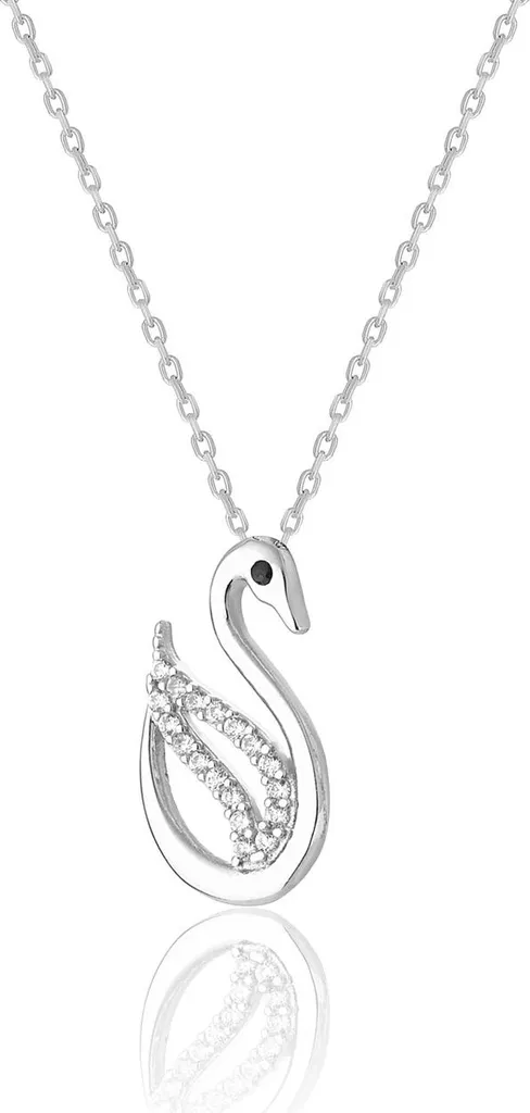 Collier en argent 925 pendentif cygne et cristaux zircone dorés - 45cm