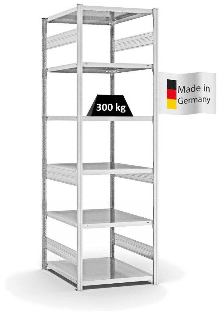 PROREGAL Fachbodenregal Stecksystem MAGNUS Germany | HxBxT 250x75x80cm | 6 Ebenen | Fachlast 330 kg | Beidseitig nutzbar | Lichtgrau