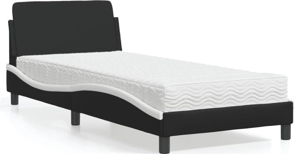 vidaXL Bett mit Matratze "Dover" Schwarz und Weiß 90x190 cm Kunstleder