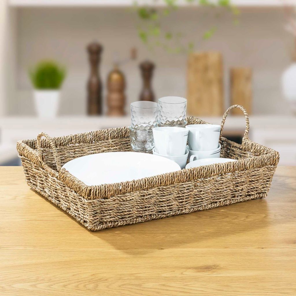 Tablett, Griffe, Seegras 47.5 x 36 x 10.5cm Produktbild 