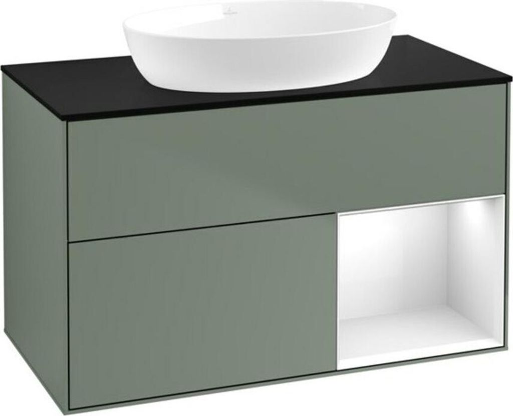 V&B Waschtischunterschrank Wandbeleuchtung Finion 100, Pl b m, Reg glo wh. Lac, Oli. m Lac