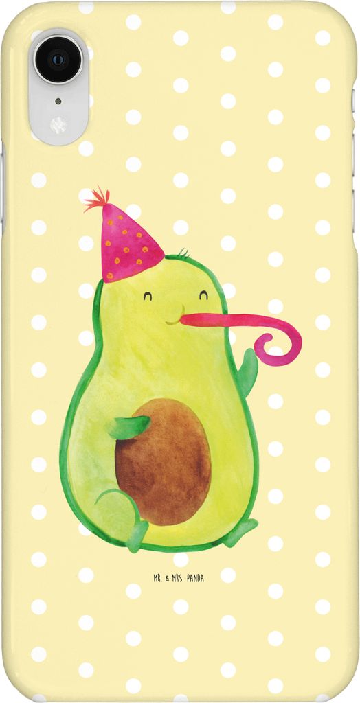 Mr. & Mrs. Panda Iphone XR Handyhülle Avocado Feier - Gelb Pastell - Geschenk, Premium Kunststoff, Tröte, Party, Gute Laune, Handy Case, Geburtst...